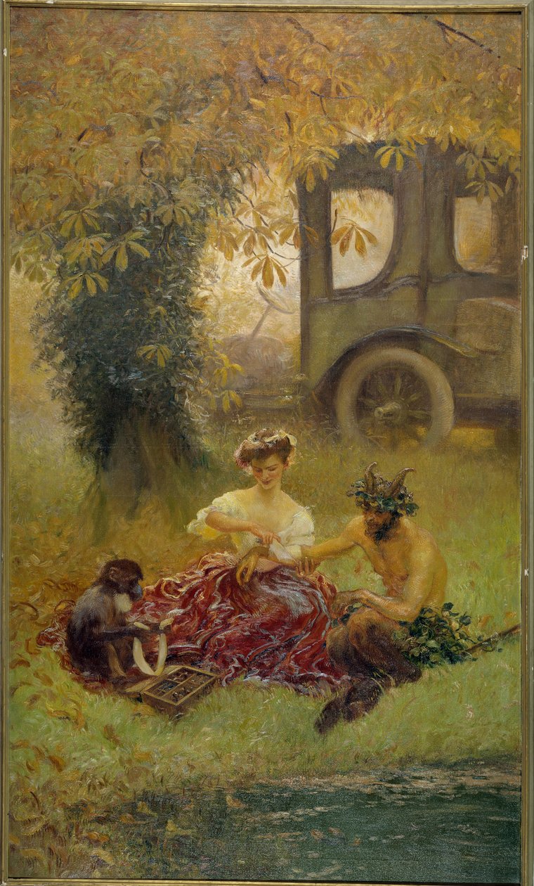 Bir maymun tarafından desteklenen genç bir kadın vahşi yaşamı iyileştiriyor (resim) by Gaston de la Touche