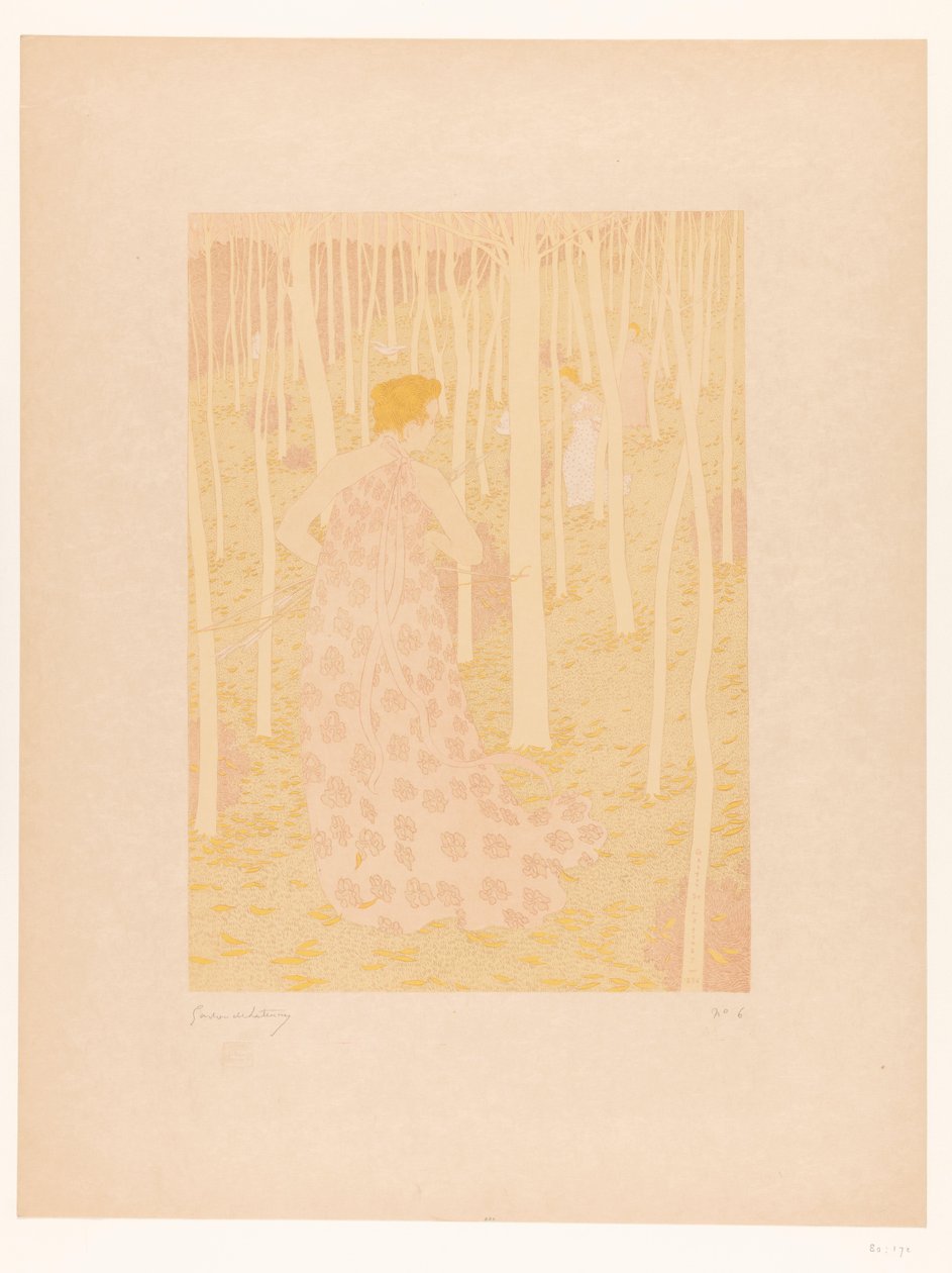 Bir ormanda avlanan kadınlar Chasseresses (orijinal başlık) by Gaston de Latenay (signed by artist)