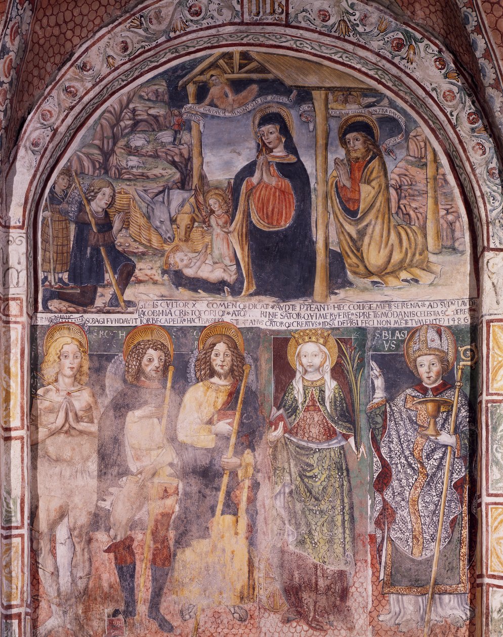 Doğuş ve Azizler, Gaudenzio Ferrari (1475-1546), San Giulio Bazilikası, San Giulio Adası, Orta San Giulio, İtalya tarafından fresk by Gaudenzio Ferrari