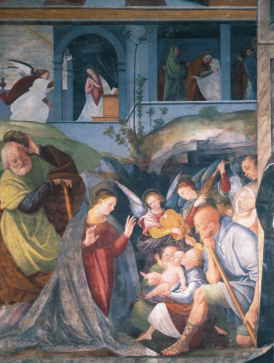 Doğuş, fresk Gaudenzio Ferrari (1475-1546), St. Christophe Kilisesi, Vercelli, İtalya by Gaudenzio Ferrari