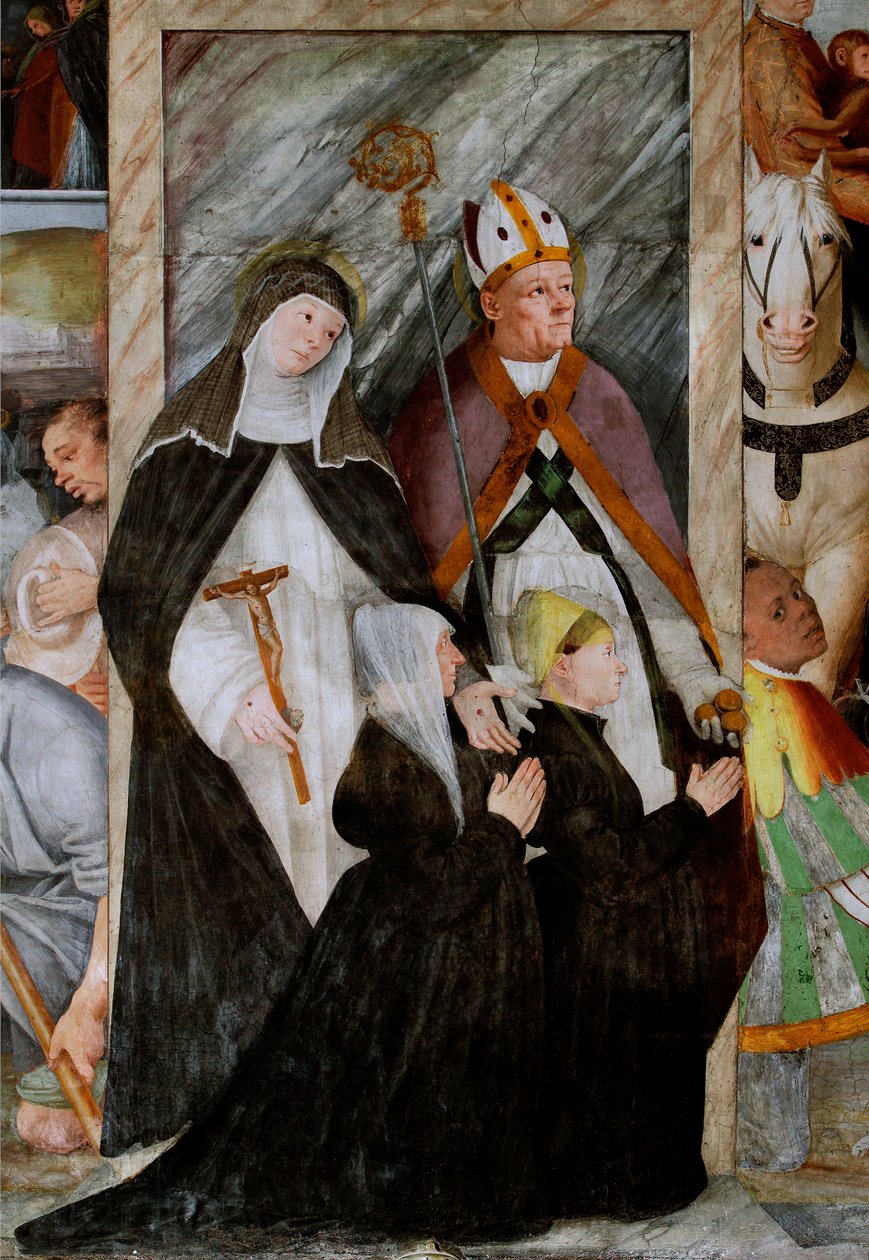 Sienalı Aziz Catherine, Bari Aziz Nikolaos ve iki teklif sahibi dizlerinin üzerinde by Gaudenzio Ferrari