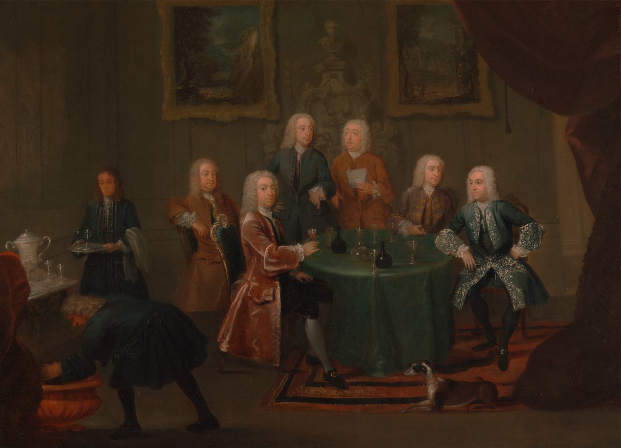 Clarke Kardeşler ve Diğer Beyler Şarap İçiyor, 1730 ve 1735 yılları arasında. by Gawen Hamilton