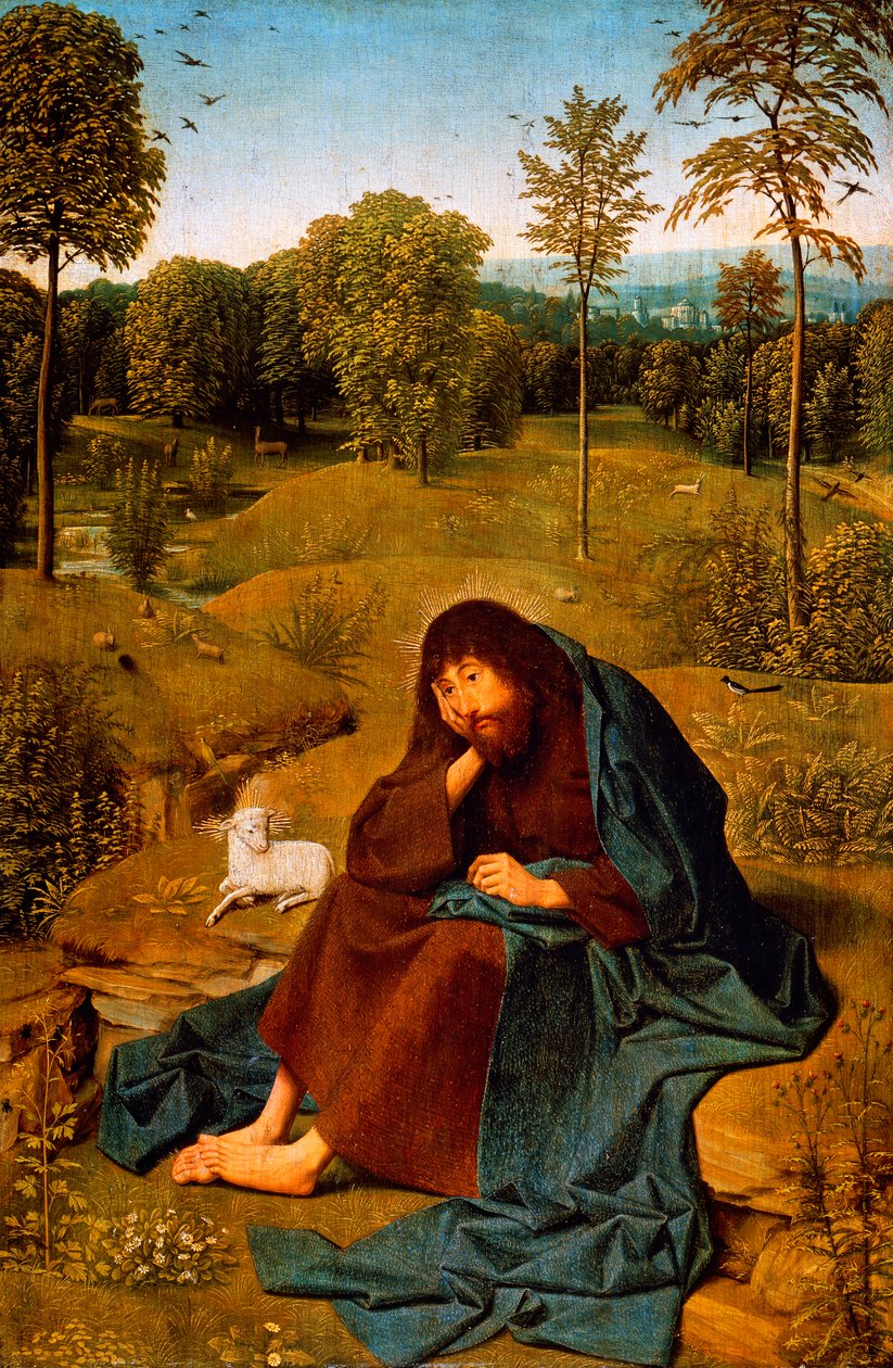 John Baptist in Wilderness, boyama Geertgen tot Sint Jans Panel (yaklaşık 1460-ca 1490), panel, 42x28 cm, Hollanda by Geertgen Tot sint Jans