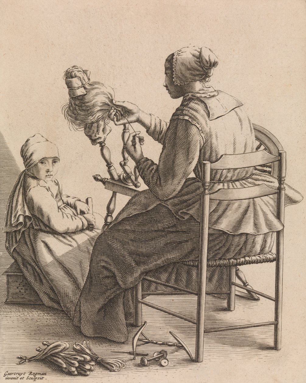 Dönen Bir Kadın, Beş Kadınsı Meslekten 4. Levha, yakl. 1640-57. by Geertruydt Roghman