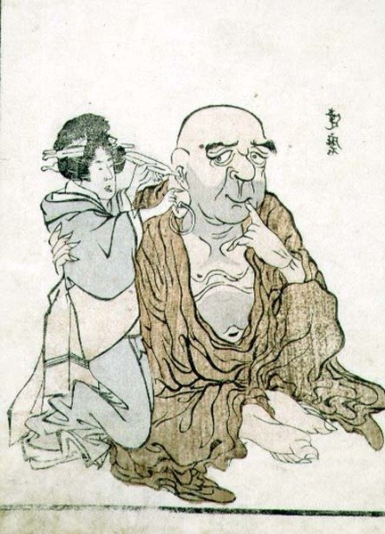 TH Riches 1913 Ölümsüz Kulaklarını Temizlerken, c.1815 (tahta baskı) by Gekkotai Bokusen