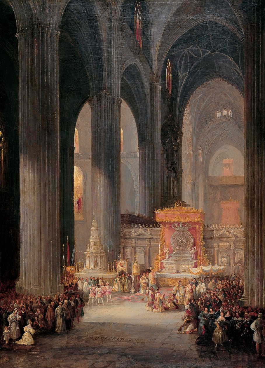 Sevilla Katedrali içindeki Corpus Christi Alayı by Genaro Pérez Villaamil