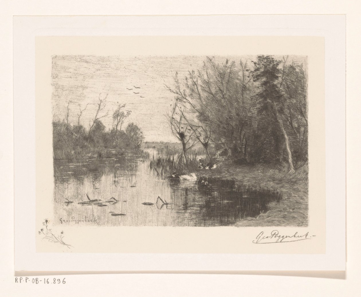 Bir gölün kıyısında ve kıyısında ördekler Ördek göleti (orijinal başlık) by Geo Poggenbeek (signed by artist)