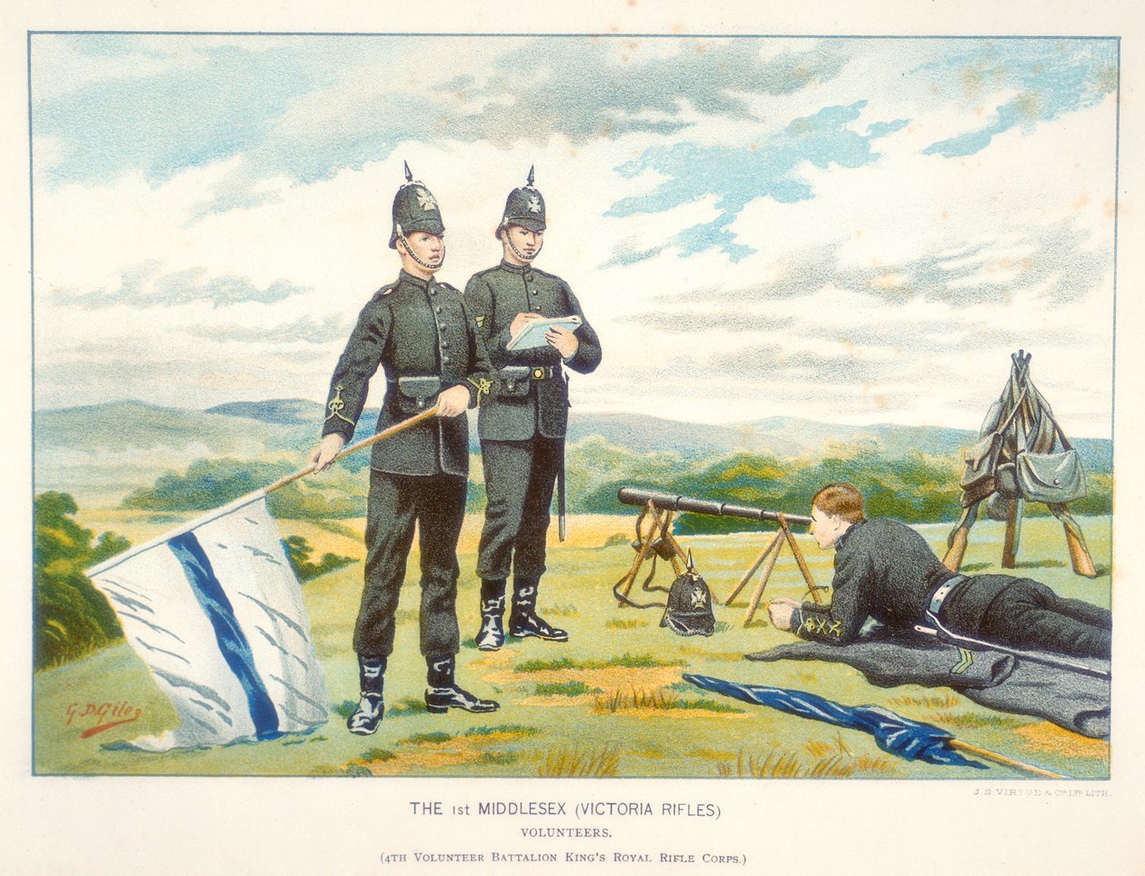 Bayrakları kullanarak bir semafor sinyali gönderme, c1880 by Geoffrey Douglas Giles