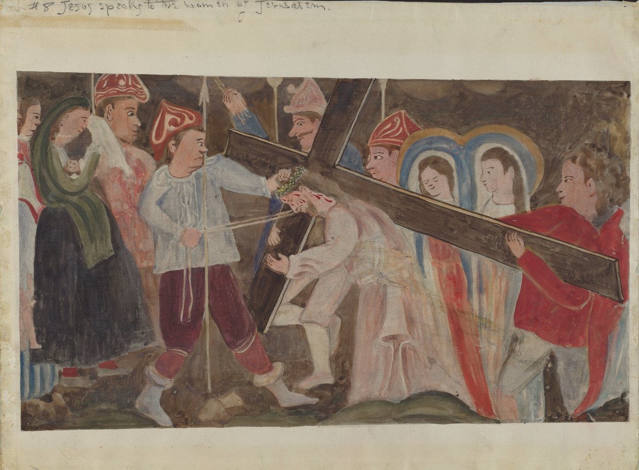 Haç Durakları No. 8: İsa Kudüslü Kadınlarla Konuşuyor, c. 1936. by Geoffrey Holt