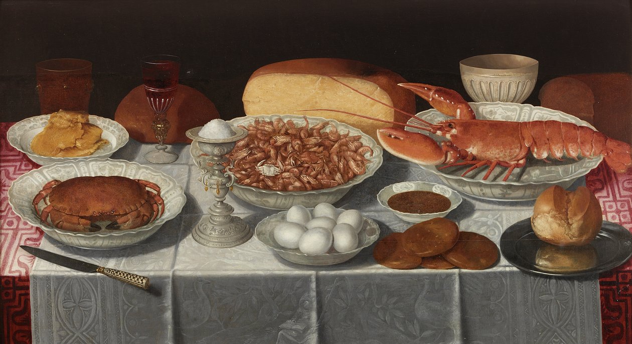 Kabuklu Deniz Ürünleri ve Yumurta ile Natürmort by Georg Flegel