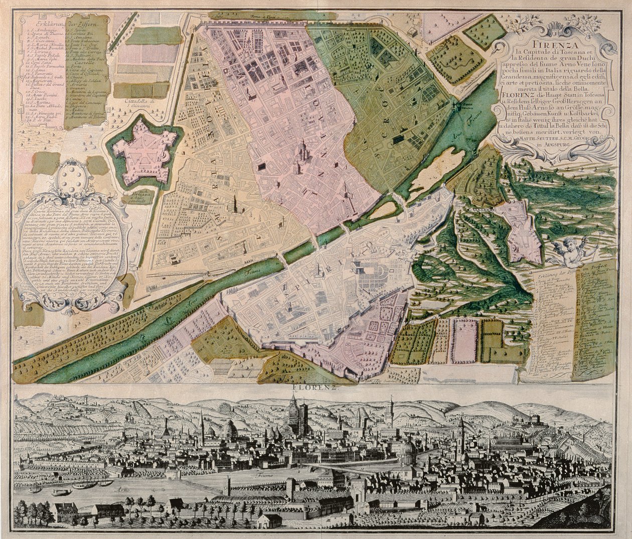 Perspektif Görünümlü Floransa Haritası, 1750 by Georg Matthäus Seutter