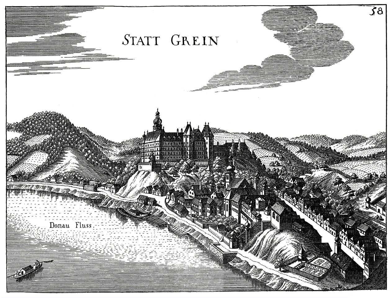 Grein şehrinin görünümü by Georg Matthaus Vischer