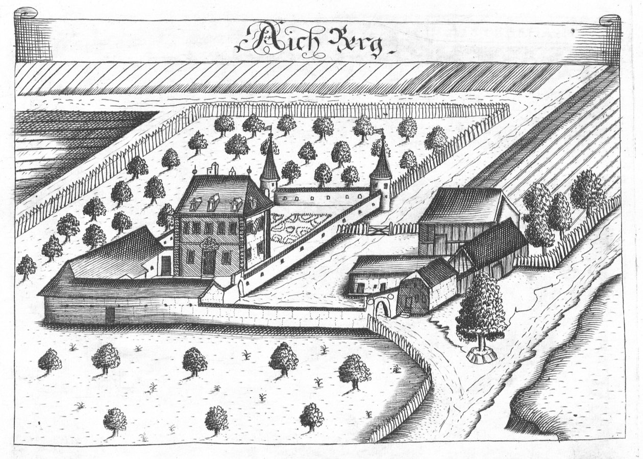 Gravür, Aichberg Kalesi manzarası, Yukarı Avusturya by Georg Matthaus Vischer