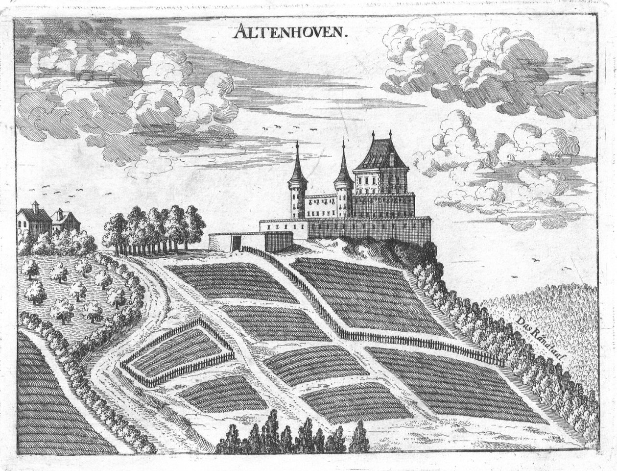 Gravür, Altenhof Kalesi manzarası, Yukarı Avusturya by Georg Matthaus Vischer