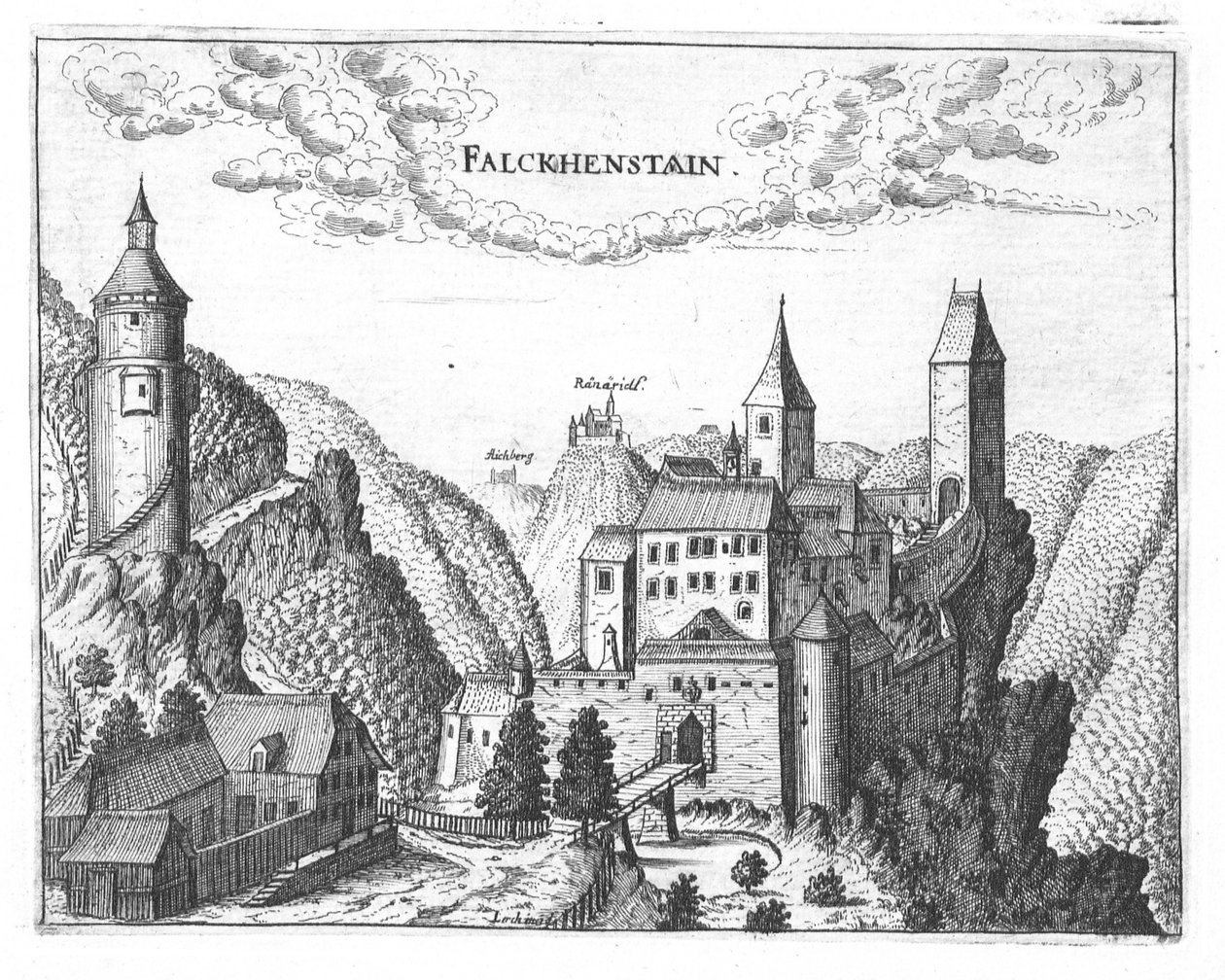 Gravür, Falkenstein Kalesi manzarası, Yukarı Avusturya by Georg Matthaus Vischer