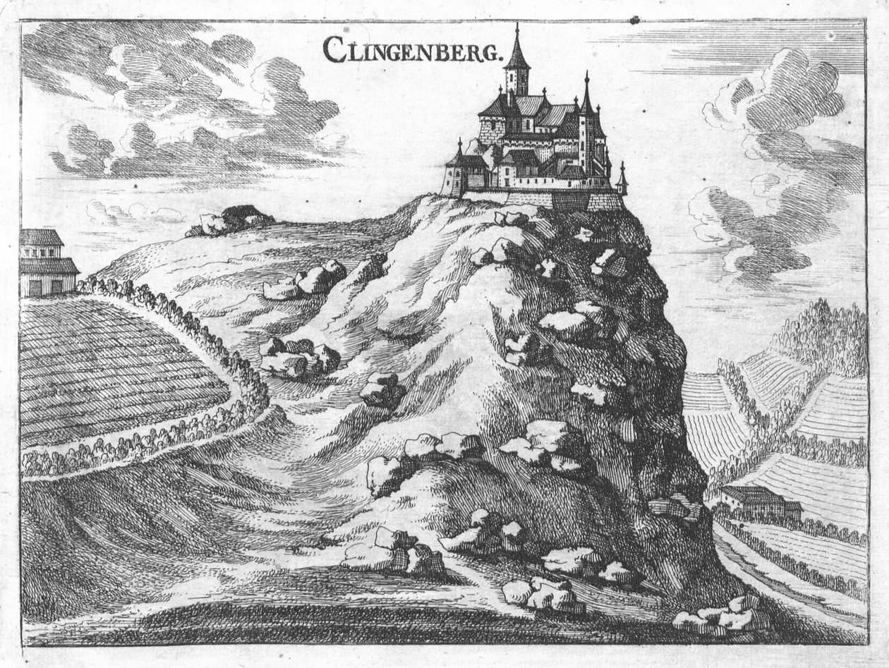 Gravür, Klingenberg Kalesi manzarası, Yukarı Avusturya by Georg Matthaus Vischer