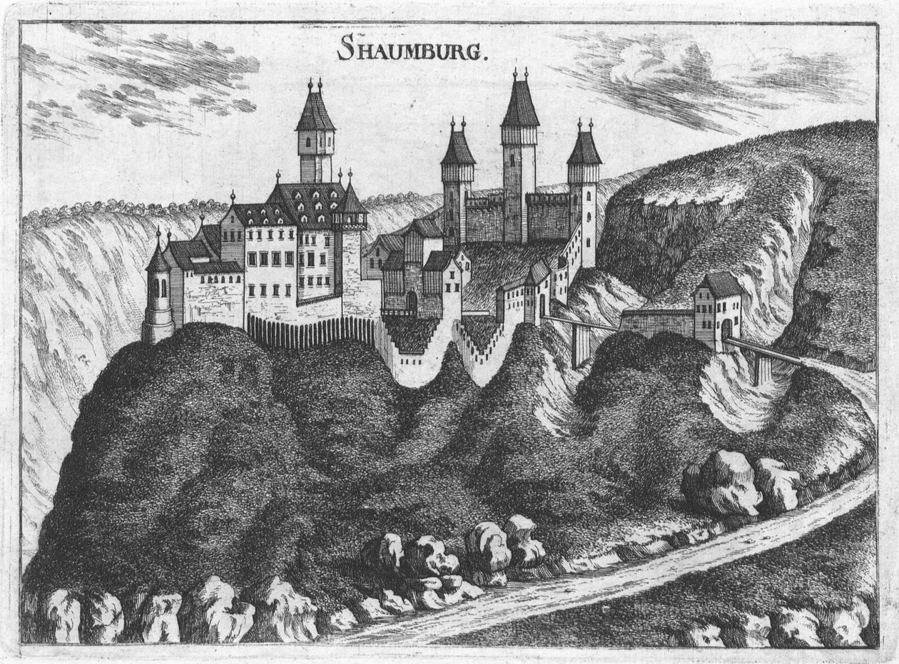 Gravür, Schaunburg Kalesi manzarası, Yukarı Avusturya by Georg Matthäus  Vischer