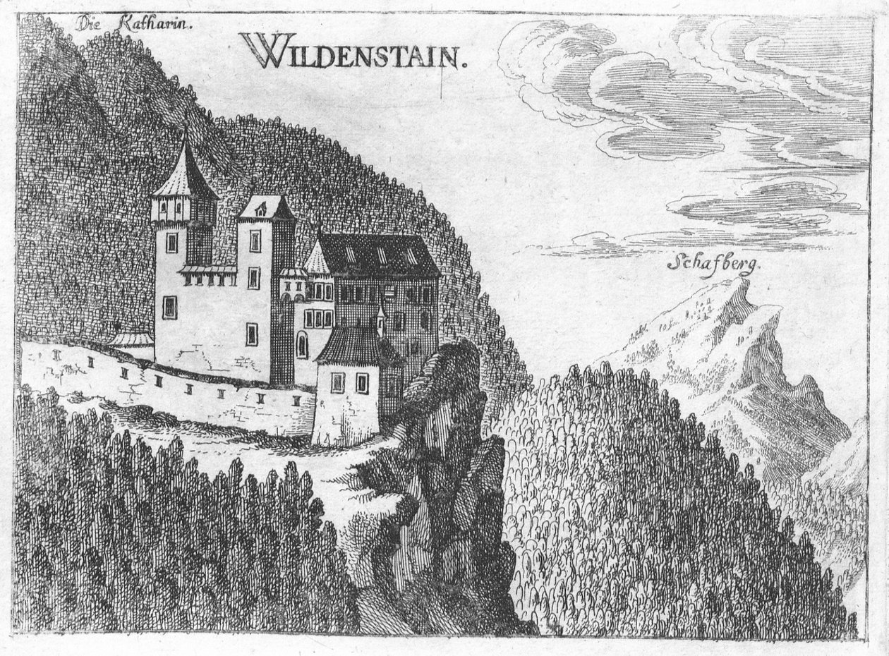 Gravür, Wildenstein Kalesi manzarası, Yukarı Avusturya by Georg Matthaus Vischer