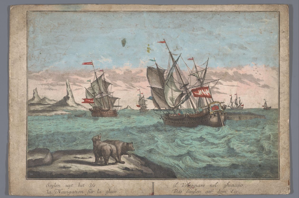 Buz denizinde seyreden gemilerin görünümü Das Seeglen auf dem Eis (nesne üzerindeki başlık) by Georg Balthasar Probst (possibly)