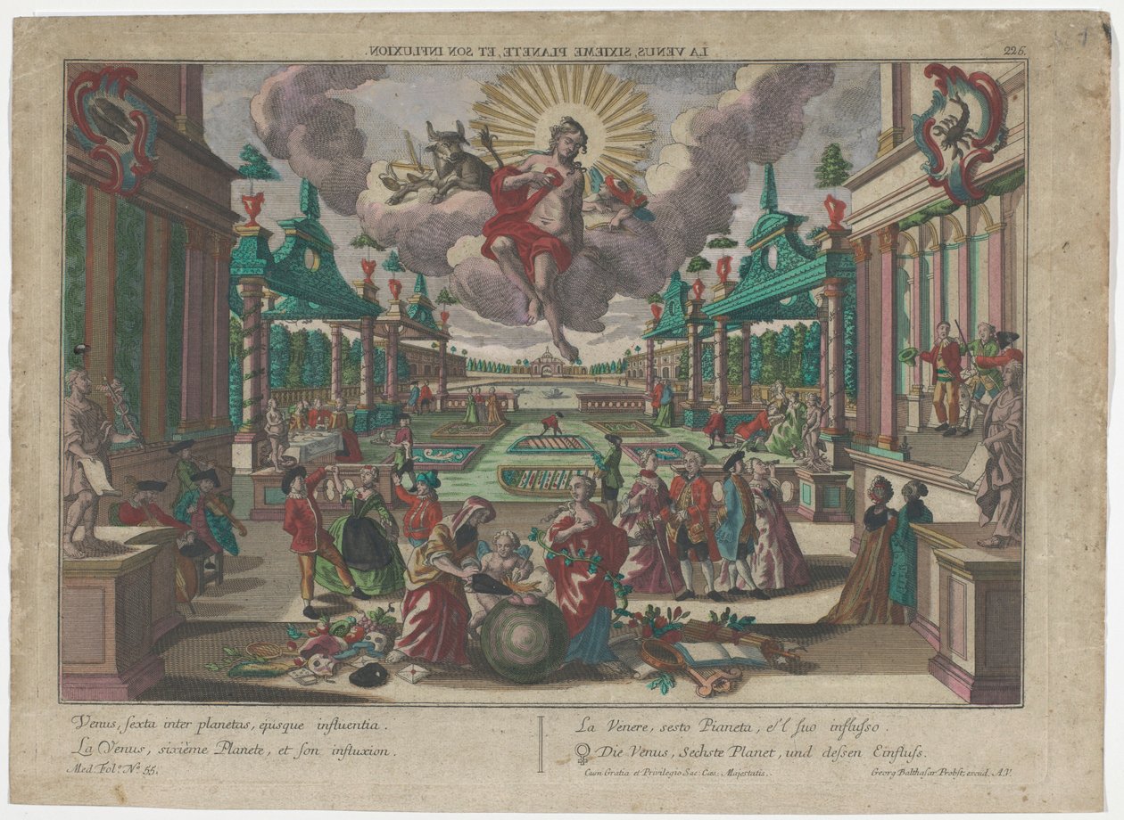 Alegori op de gezegen Venüs Venüs, altıncı gezegen ve etkisi (nesne üzerindeki başlık) Gezegenler (dizi başlığı) by Georg Balthasar Probst