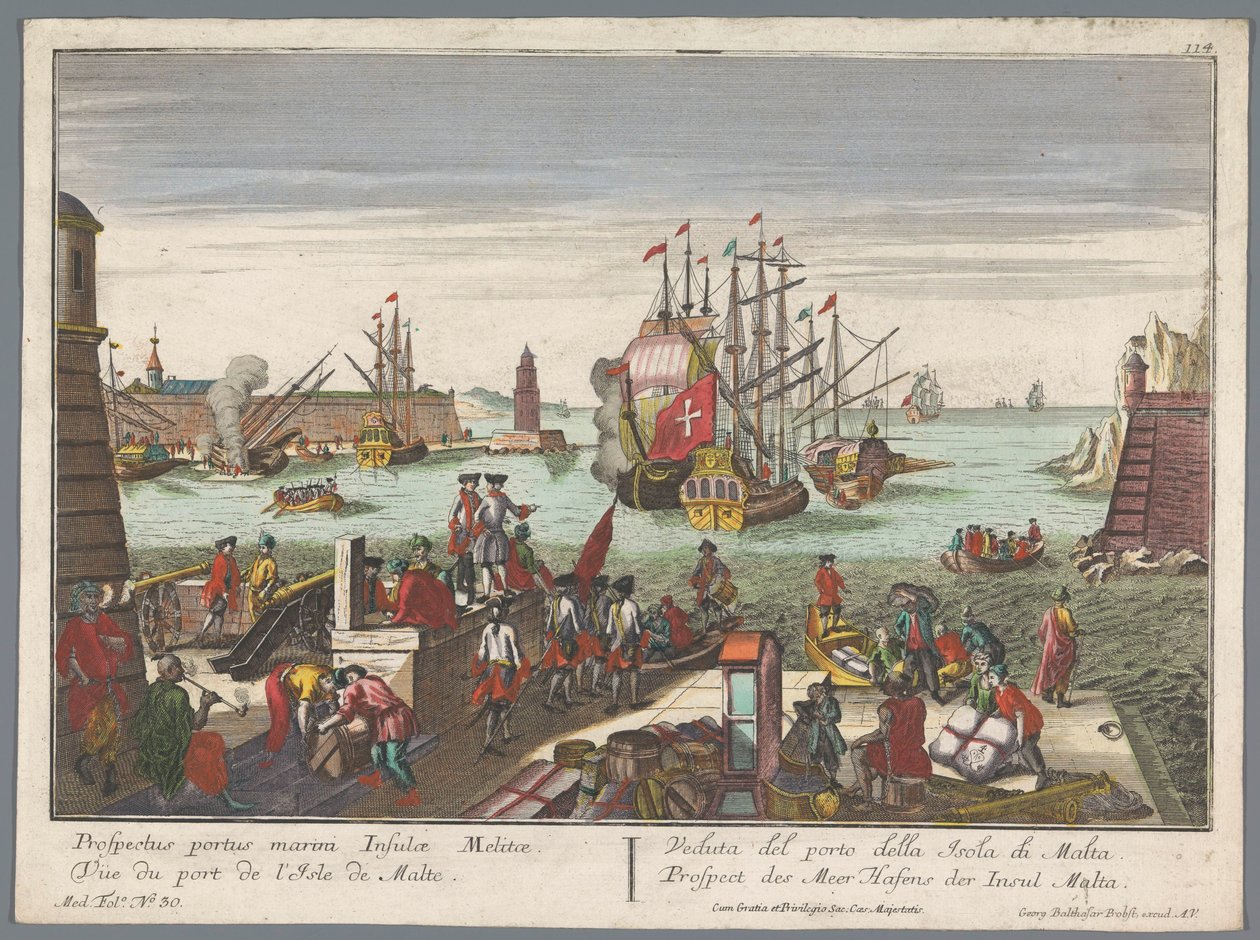 Malta'daki limanın görünümü Prospect des Meer Hafens der Insul Malta (nesne üzerindeki başlık) Liman görünümleri (dizi başlığı) by Georg Balthasar Probst