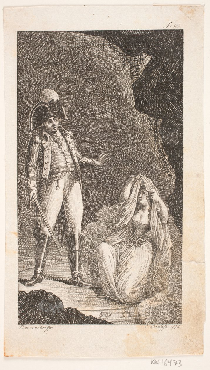Memur ve diz çökmüş bayan ile illüstrasyon by Georg Christian Schule