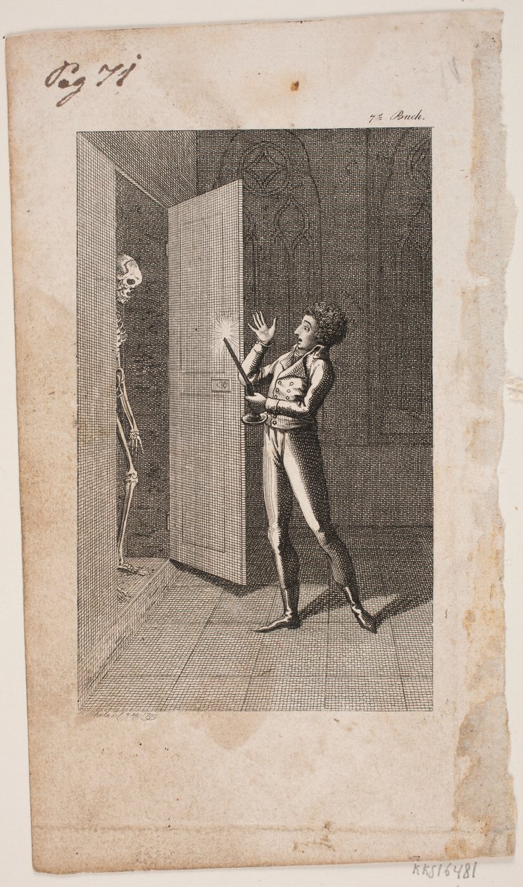 Genç adam ve iskelet ile illüstrasyon by Georg Christian Schule