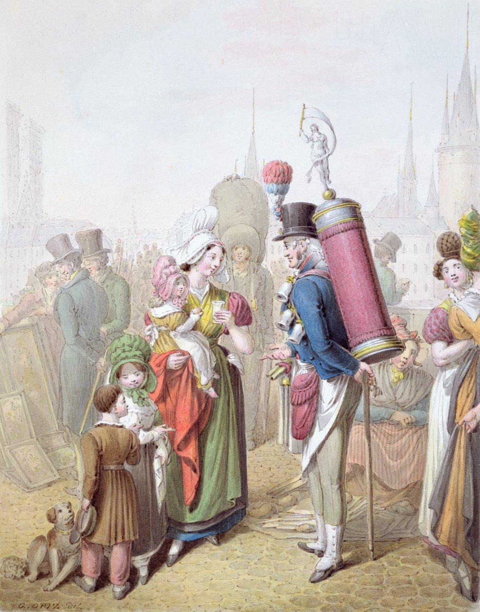 Pont Notre-Dame, c.1810 (kağıt üzerinde wc) by Georg Emanuel Opitz