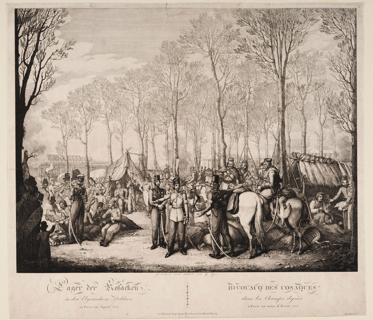 Nisan 1814, 1814'te Paris'teki Avenue des Champs-Elysées'deki Kazakların Bivouac'ı by Georg Emanuel Opiz
