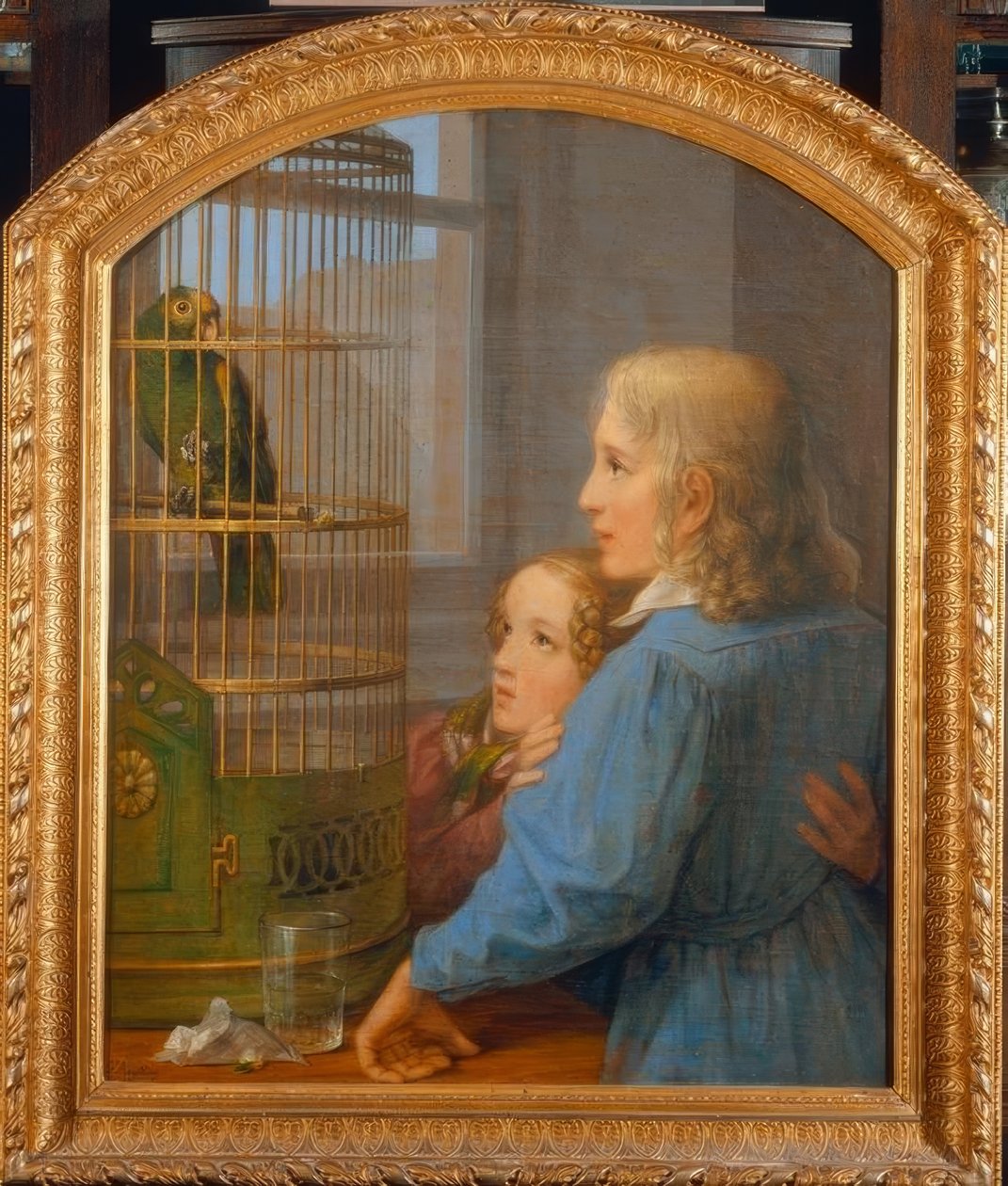 Bir papağan çiftçisinin önünde iki çocuk by Georg Friedrich Kersting