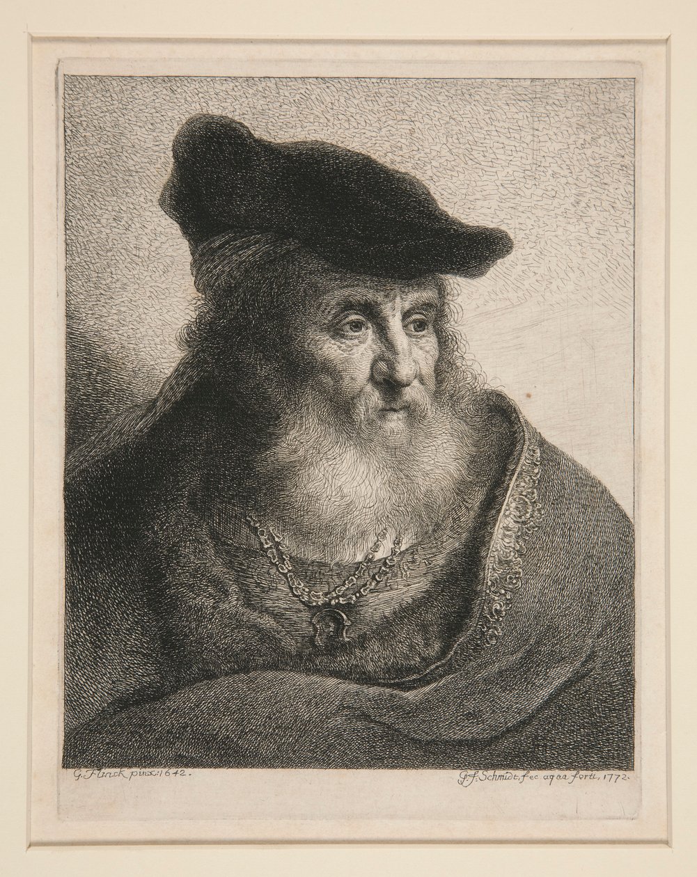 Kadife Şapkalı Sakallı Bir Adamın Başı by Georg Friedrich Schmidt