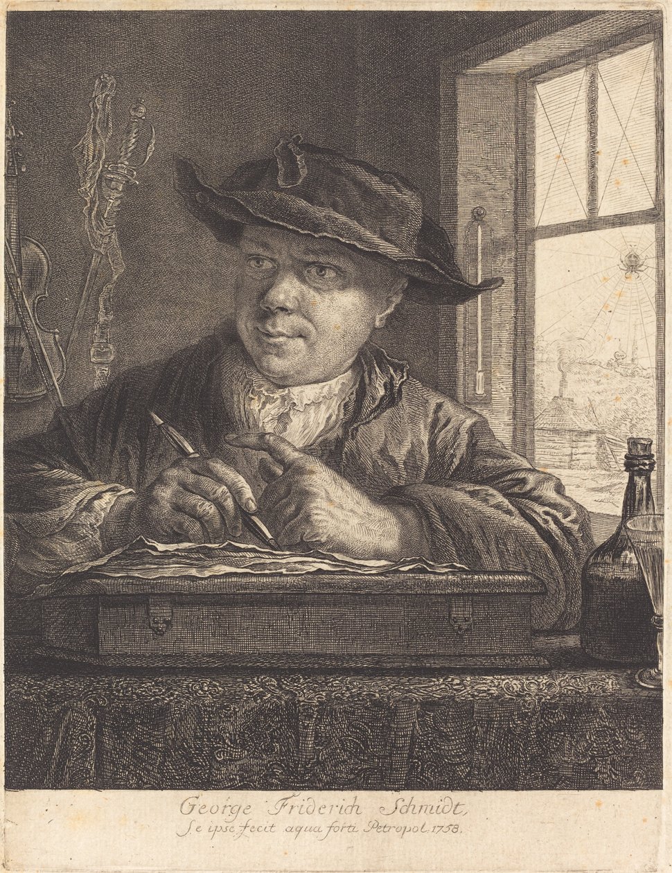 Pencerede Örümcek Olan Otoportre by Georg Friedrich Schmidt