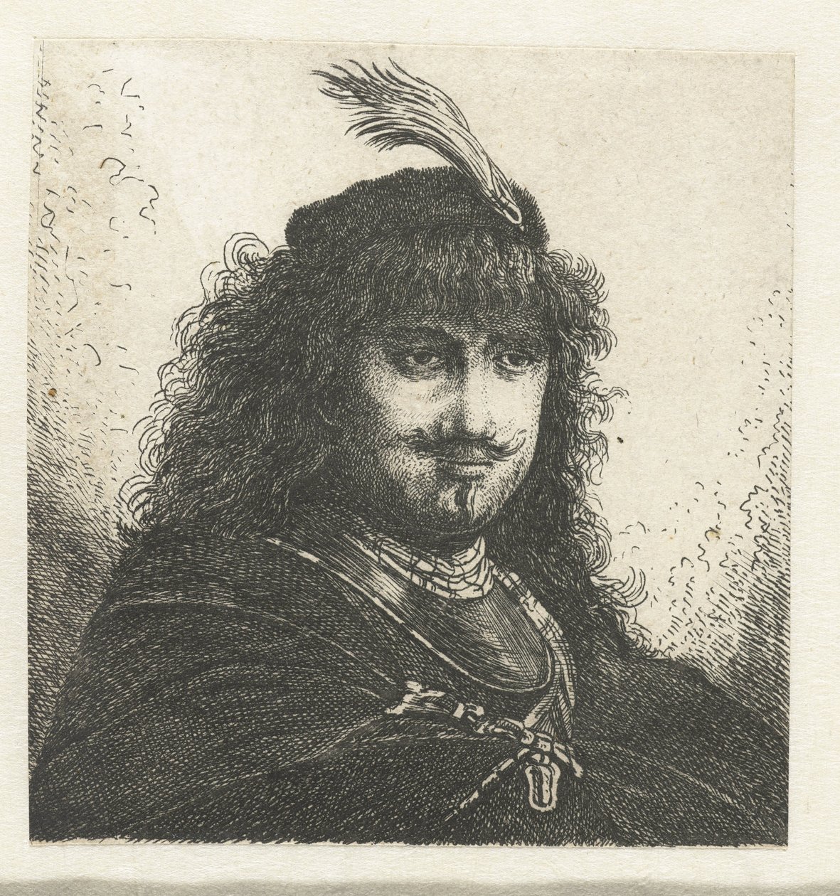 Tüylü şapkalı ve alçaltılmış kılıçlı otoportre (?) by Georg Leopold Hertel