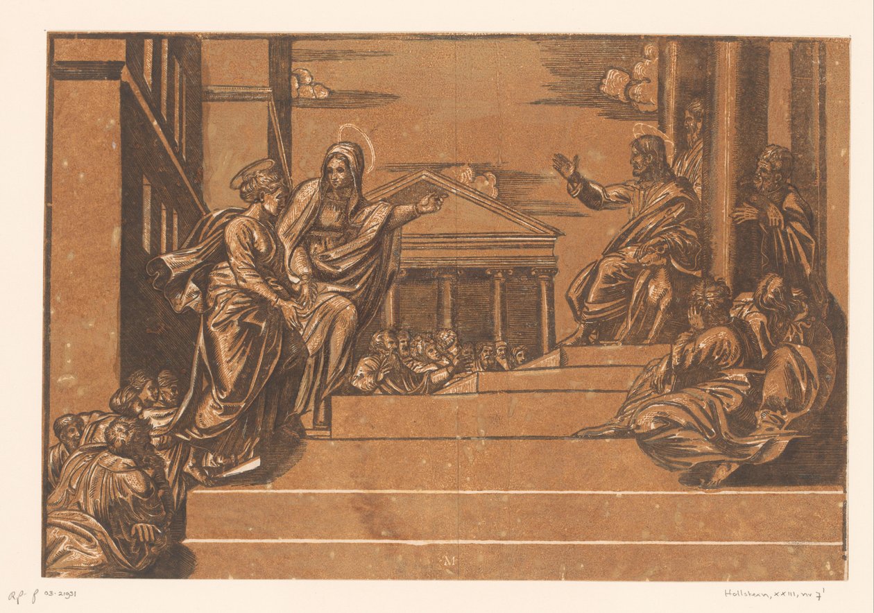 Martha, Mecdelli Meryem'i tapınağa götürür by Georg Matheus