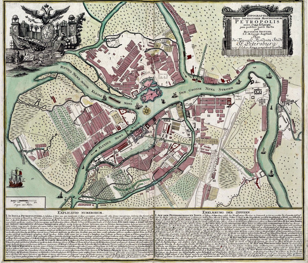 Saint Petersburg (Rusya) Haritası - Matthaeus Seutter (1678-1757), gravür ve sulu boya çalışması by Georg Matthäus Seutter