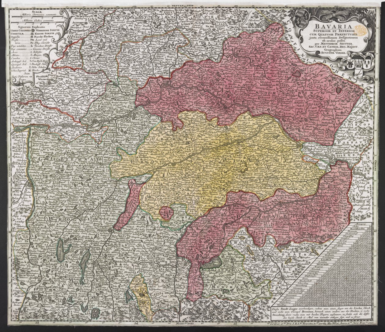 Bavyera Haritası, c.1757 (renkli gravür) by Georg Matthäus Seutter