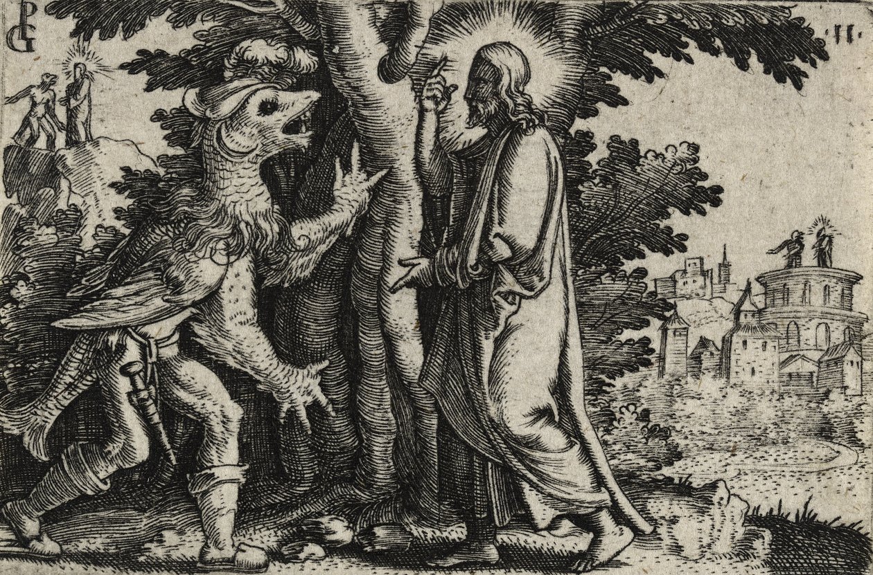 Çölde Şeytan Tarafından Baştan Çıkarılan İsa (kağıt üzerine gravür) by Georg Pencz