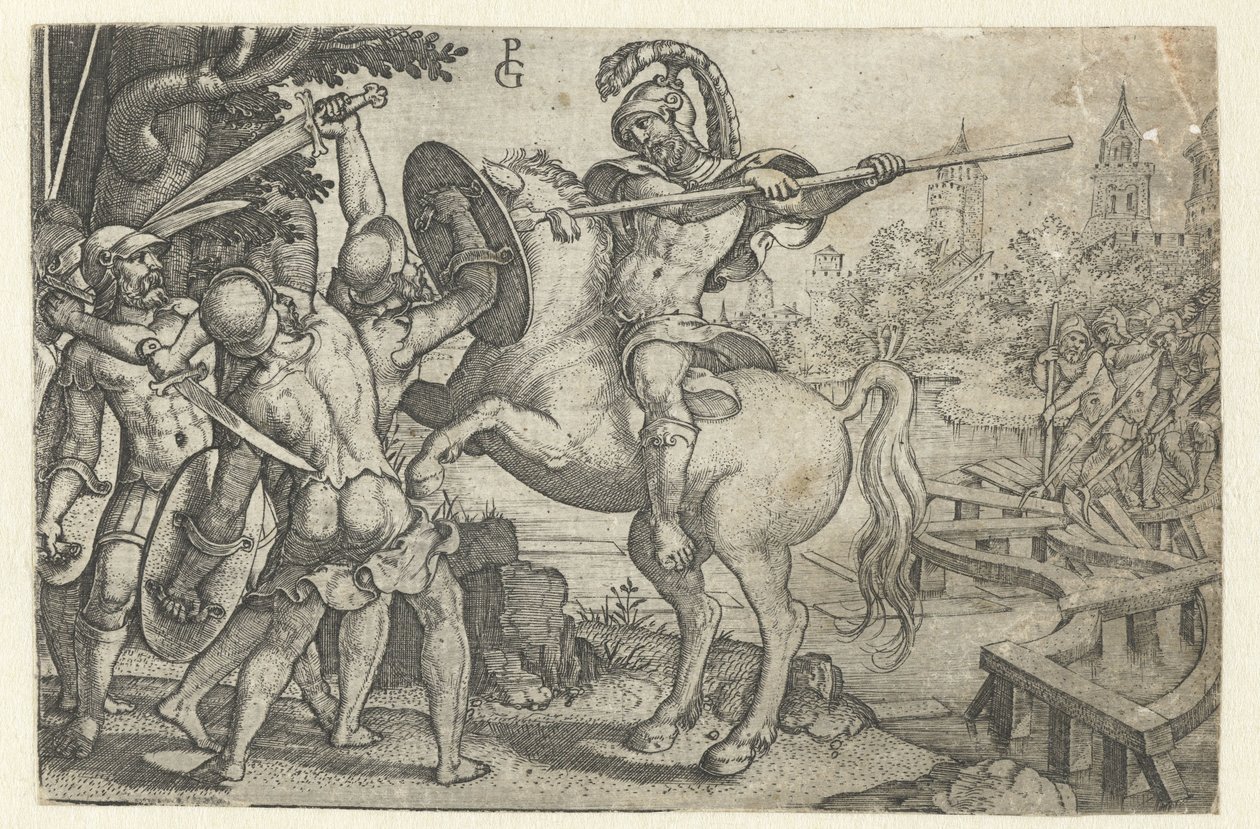 Horace Cocles, erken Roma tarihinden Tiber Hikayeleri üzerindeki köprüyü savunuyor (dizi başlığı) by Georg Pencz