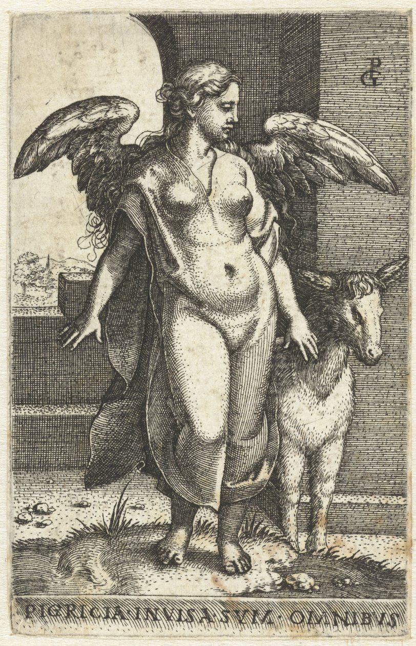 Luiheid (Pigritia Acedia) Pigricia invisa deniz yosunu omnibus (nesne üzerindeki başlık) Zeven Hoofdzonden (dizi adı) by Georg Pencz