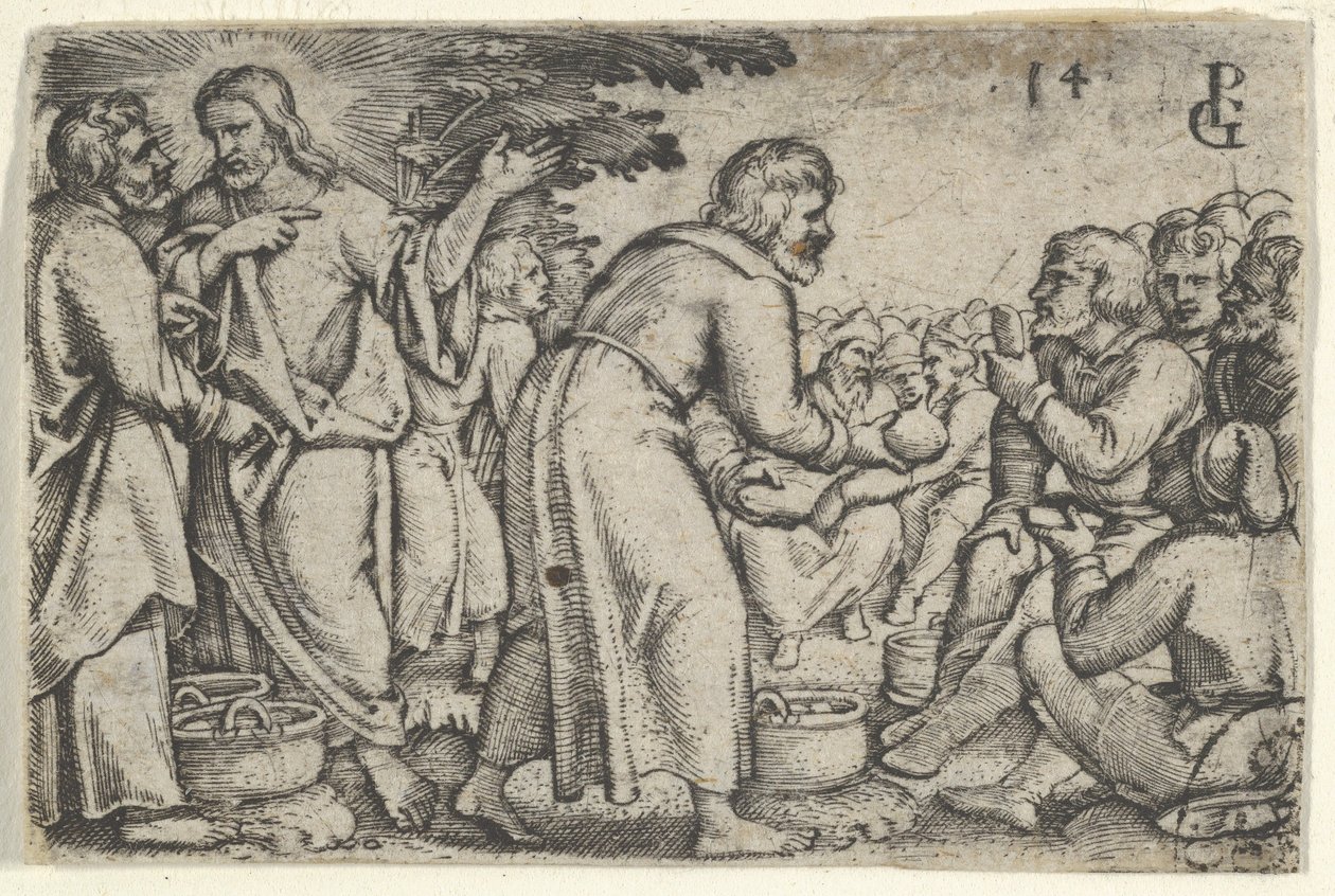 Somunların ve Balıkların Mucizesi, İsa'nın Hikayesinden, 1534-35. by Georg Pencz