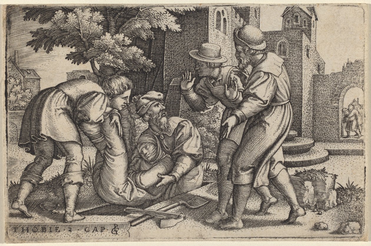 Tobias İsrail Çocuklarından Birini Gömüyor by Georg Pencz
