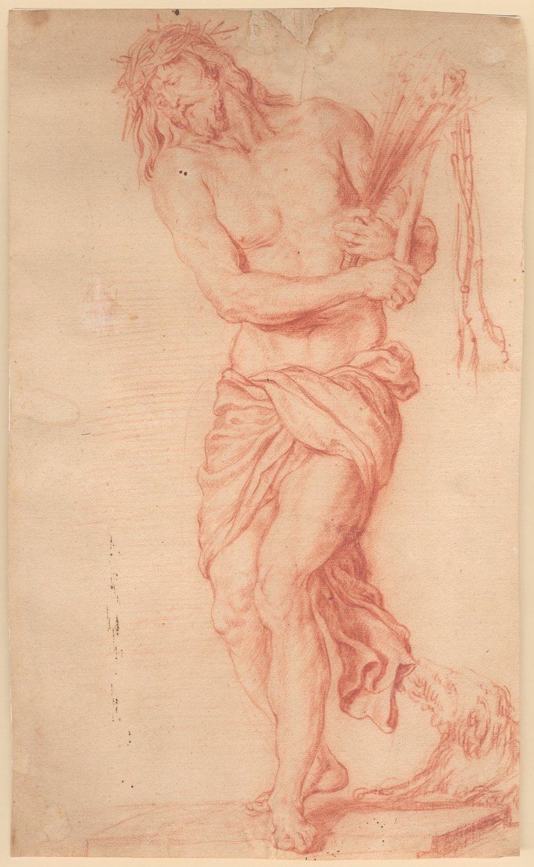 Ecce Homo. Ayakta, başında pirinç ve düğüm kırbaç ve dikenli taç ile İsa acı çekiyor by Georg Petel