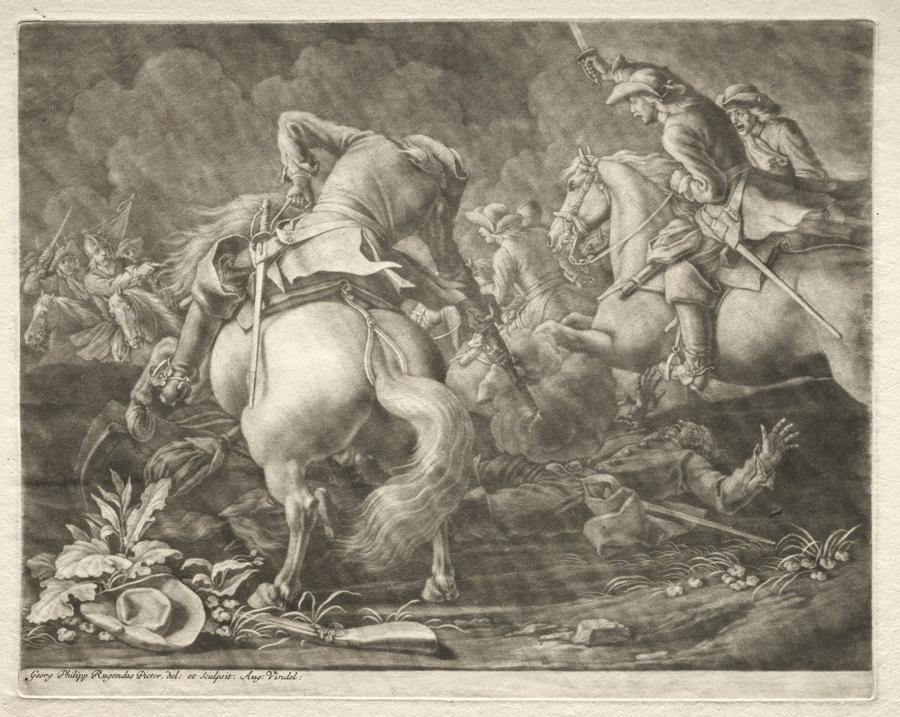 Prusya ve Macar Süvarileri arasındaki çatışma. by Georg Philipp I Rugendas