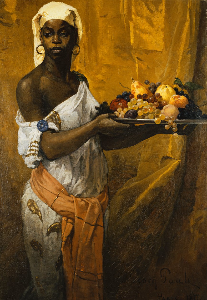 Bir meyve salver tutan siyah bir kadın by Georg Vilhelm Pauli