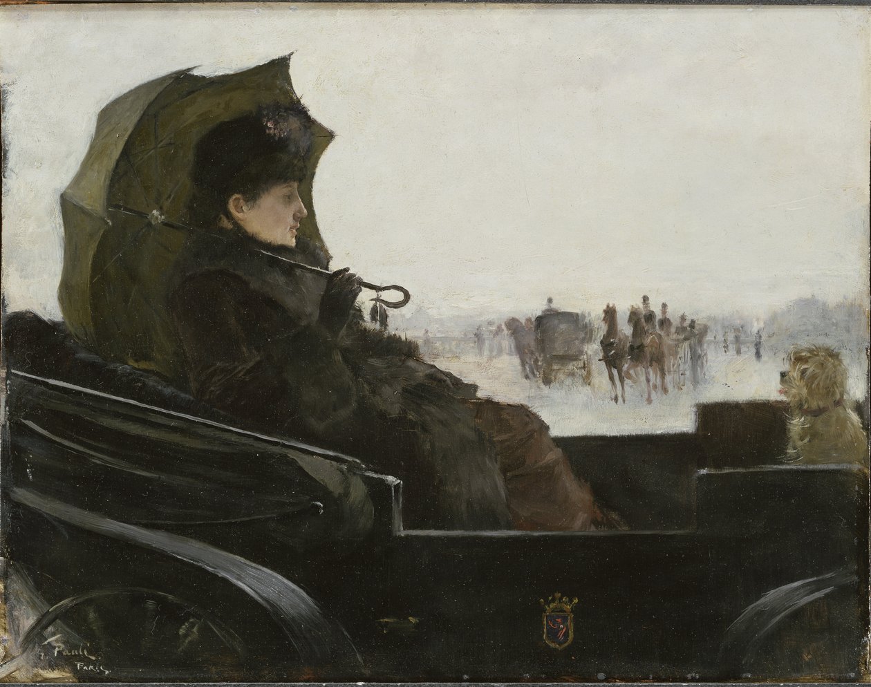 Arabadaki kadın, Paris - Landau arabasındaki kadın, Paris, yazan Pauli, Georg (1855-1935). ahşap üzerine yağ by Georg Vilhelm Pauli