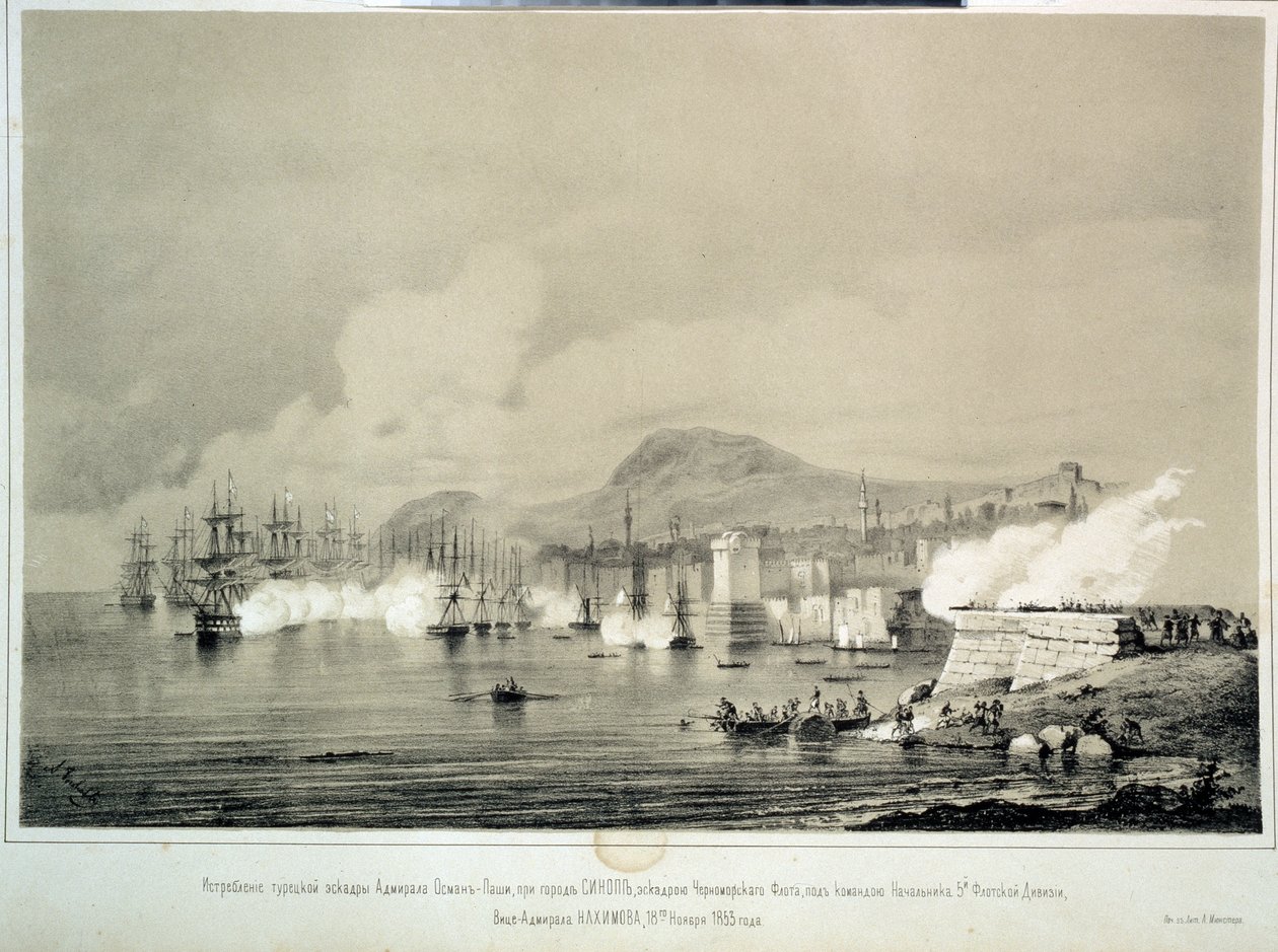 30 Kasım 1853 Sinop Savaşı (litografi) by Georg Wilhelm Timm