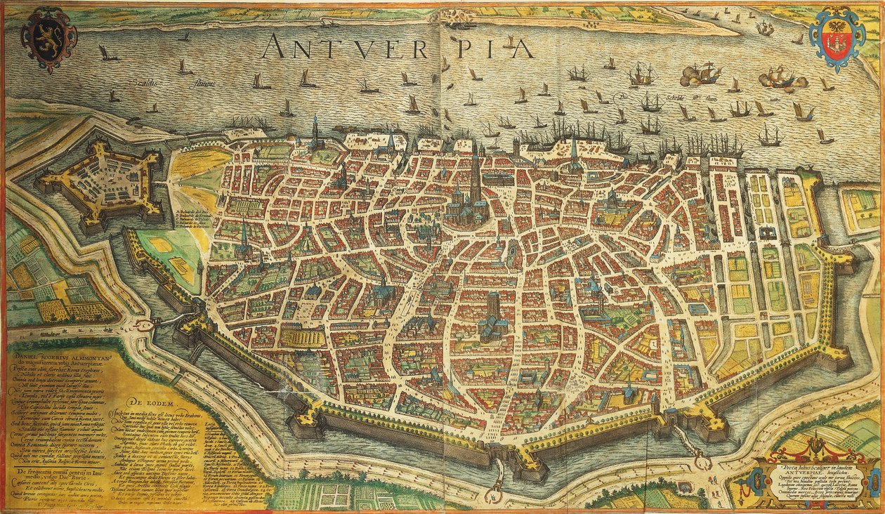 Belçika, Antwerp, Georg Braun ve Franz Hogenberg, Dünya Şehirlerinden renkli gravür by Georg Braun and Hogenberg Franz
