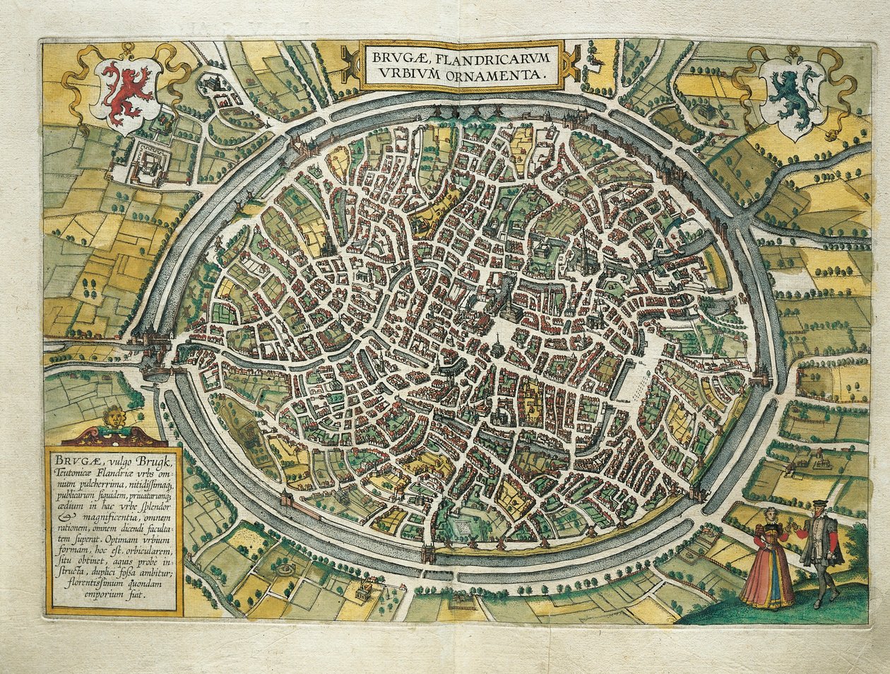 Georg Braun (1541-1622) ve Franz Hogenberg (1540-1590), Köln, gravür tarafından Civitates Orbis Terrarum Belçika, Bruges haritası by Georg Braun and Hogenberg Franz