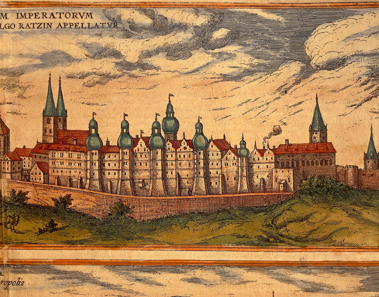 Çek Cumhuriyeti, Prag, Sarayın Görünümü, Georg Braun (1541-1622) ve Franz Hogenberg (1535-1590) tarafından Civitates Orbis Terrarum