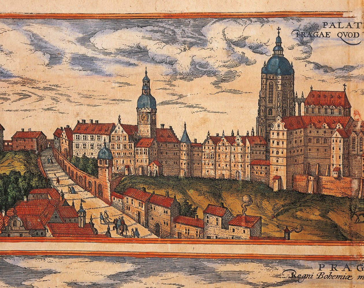 Çek Cumhuriyeti, Prag, Kalenin görünümü, Georg Braun (1541-1622) ve Franz Hogenberg (1535-1590) tarafından Civitates Orbis Terrarum